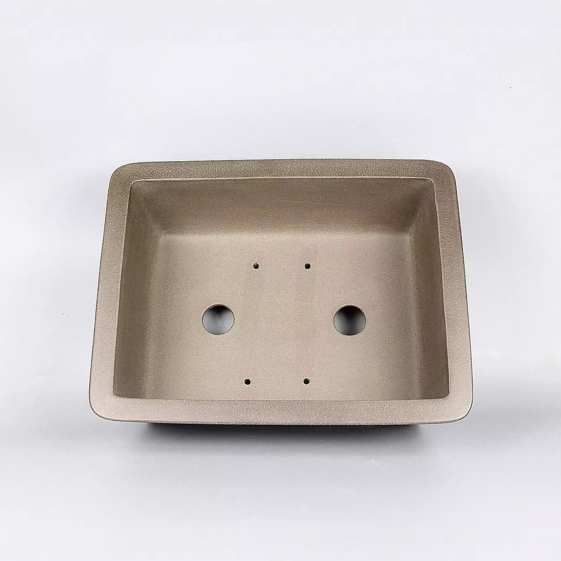 12.6 inch (32cm) Large Rectangular Beige Dual Tone Traditional Unglazed Bonsai Pot Inner View