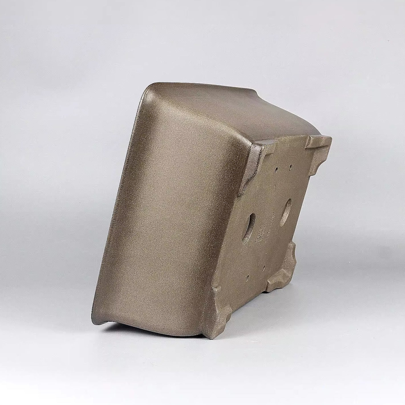 12.6 inch (32cm) Large Rectangular Beige Dual Tone Traditional Unglazed Bonsai Pot Side View