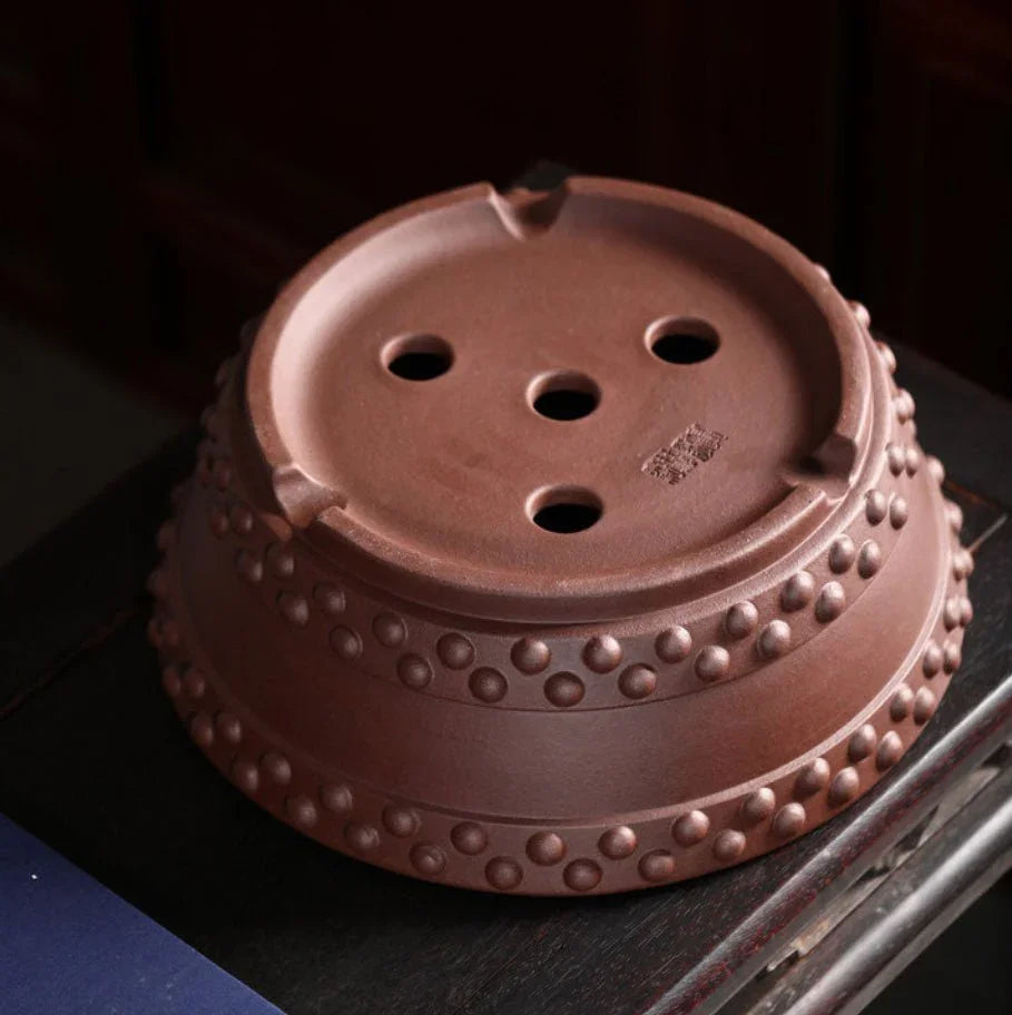 12.8"(32.5cm) Large Round Studded Handmade Drum Bonsai Pot Bottom View