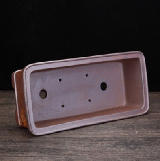 12.9" (32.8cm) Long Rectangle Speckled Unglazed Finish Bonsai Pot Inner View