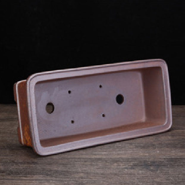 12.9" (32.8cm) Long Rectangle Speckled Unglazed Finish Bonsai Pot Inner View