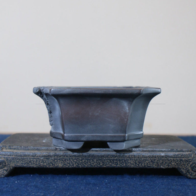 7.4" (19cm) Corner-Cut Rectangular Gradient Unglazed Bonsai Pot w Erosion-Like Finish