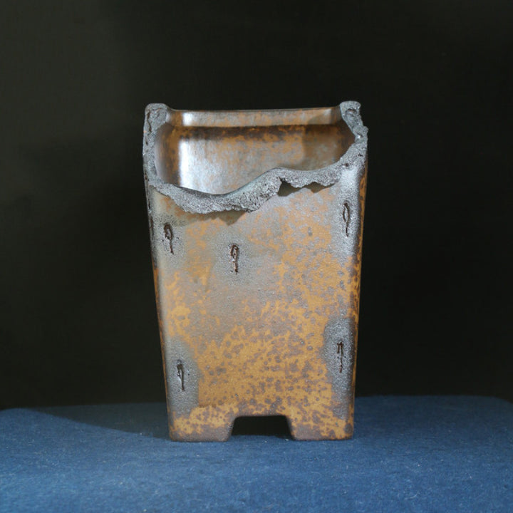 12 inch (30.5cm) Deep Broken Cliff-Edge Styled Rim Speckled Finish Cascade Bonsai Pot Side View