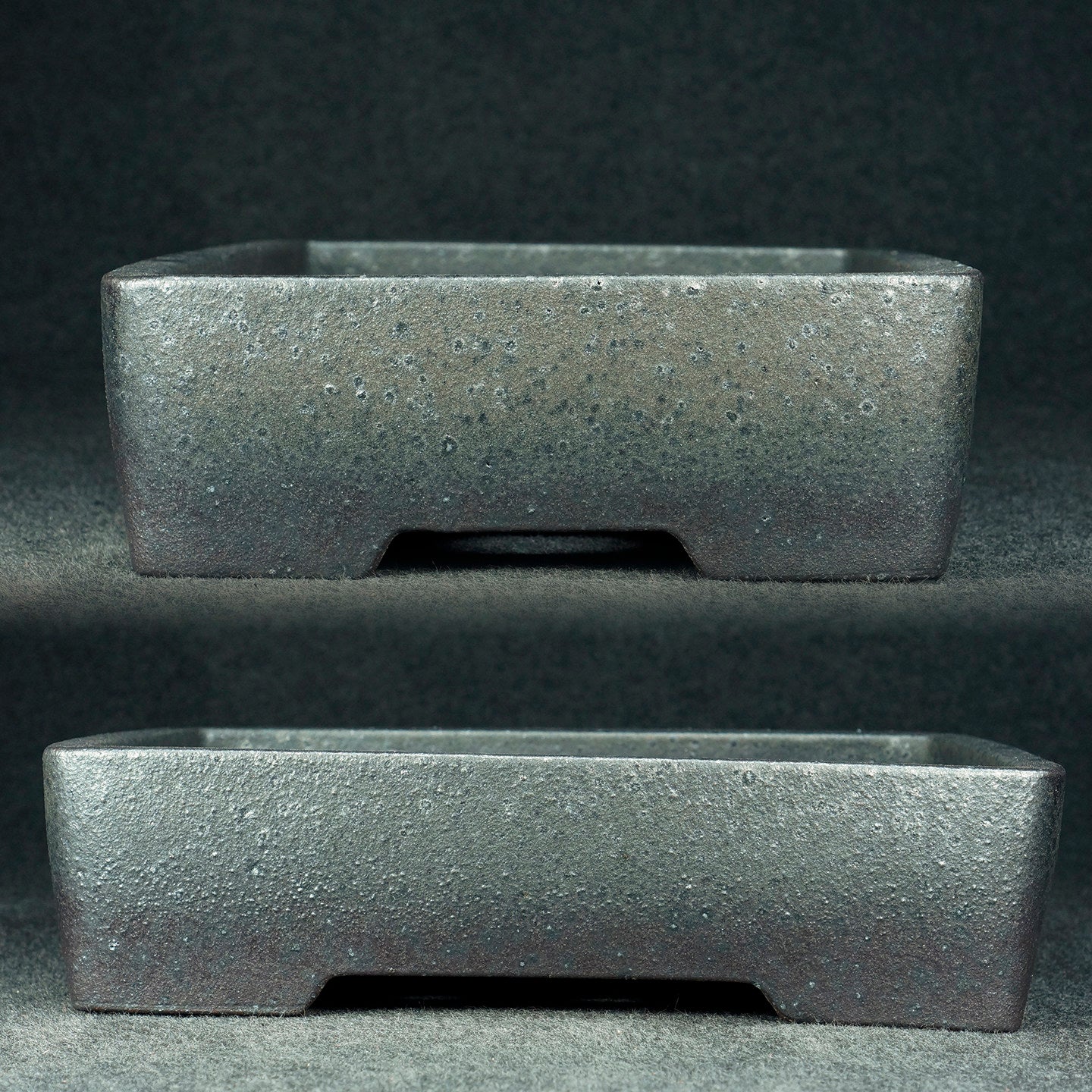 12 inch (32.2cm) Large Rectangular Unique Grey-Blue Multi-Tone Glazed Bonsai Pot Side View