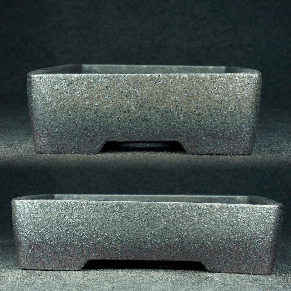 12 inch (32.2cm) Large Rectangular Unique Grey-Blue Multi-Tone Glazed Bonsai Pot Side View