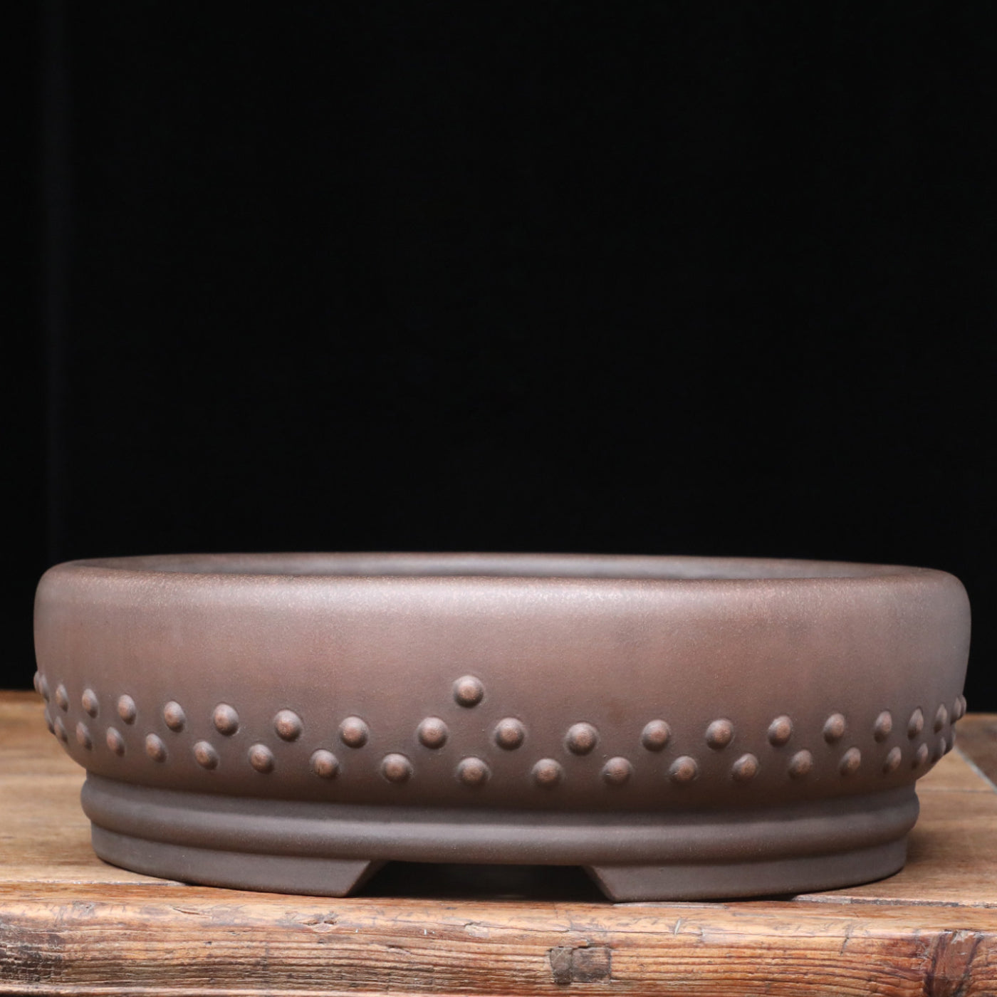 13.3 inch (34cm) Large Round Studded Unglazed Drum Bonsai Pot