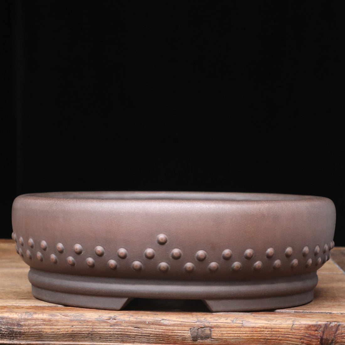 13.3 inch (34cm) Large Round Studded Unglazed Drum Bonsai Pot