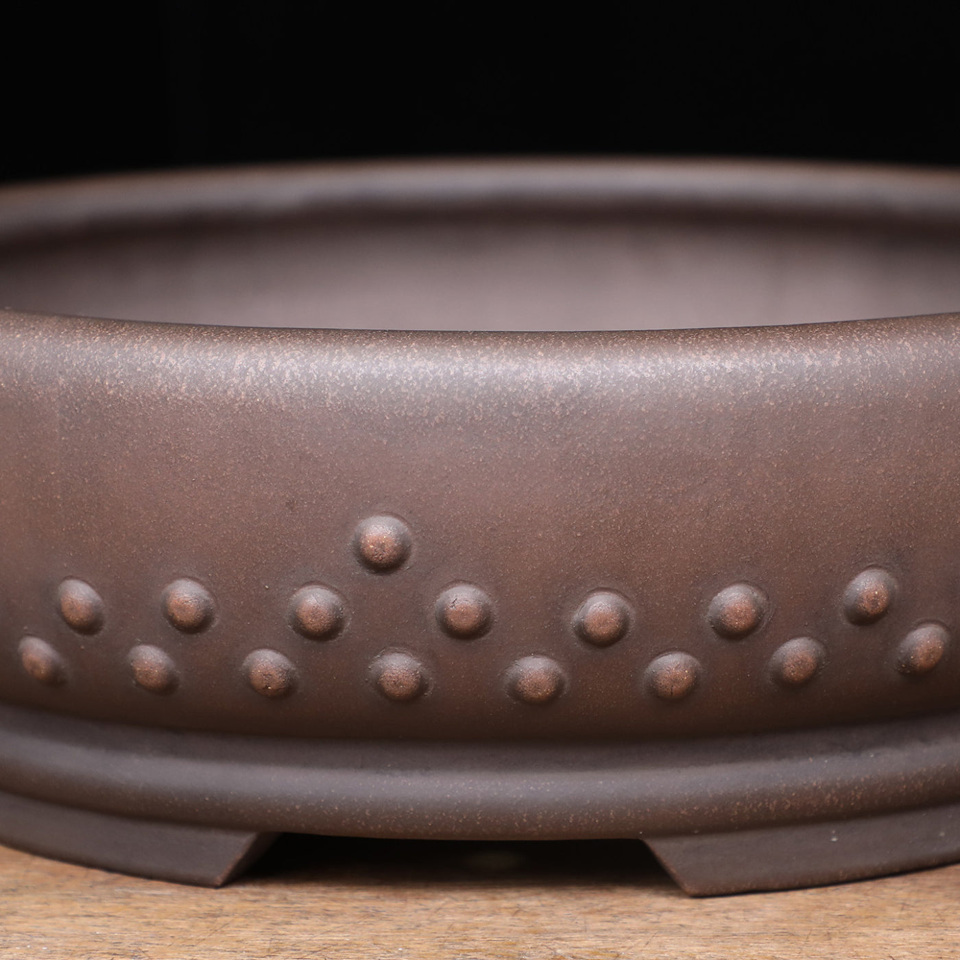 13.3 inch (34cm) Large Round Studded Unglazed Drum Bonsai Pot Close Shot