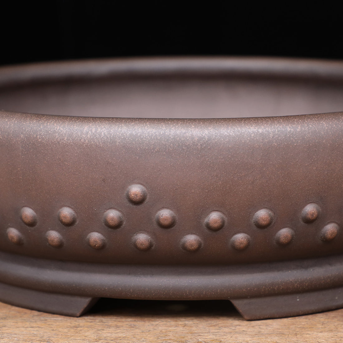 13.3 inch (34cm) Large Round Studded Unglazed Drum Bonsai Pot Close Shot