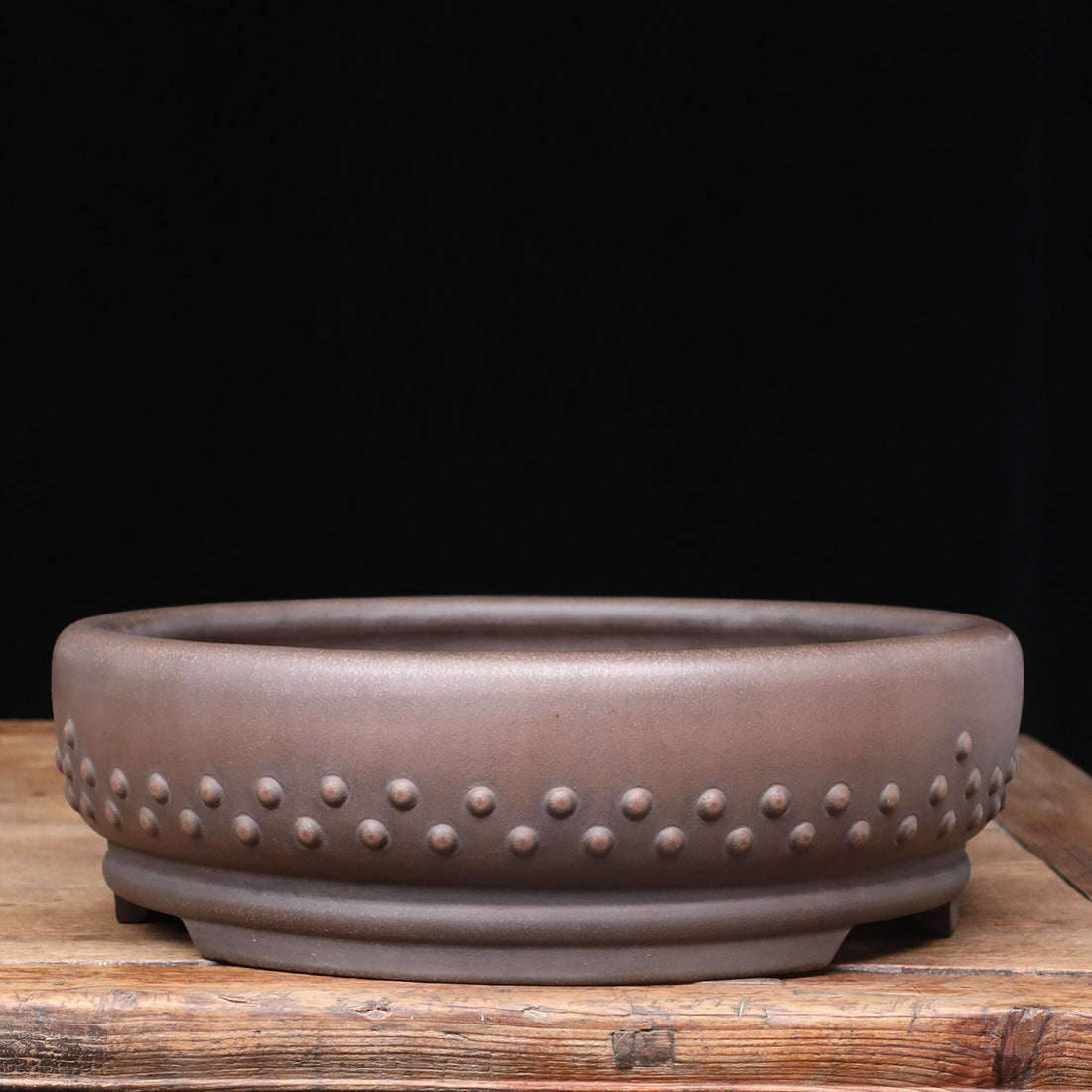 13.3 inch (34cm) Large Round Studded Unglazed Drum Bonsai Pot Corner View