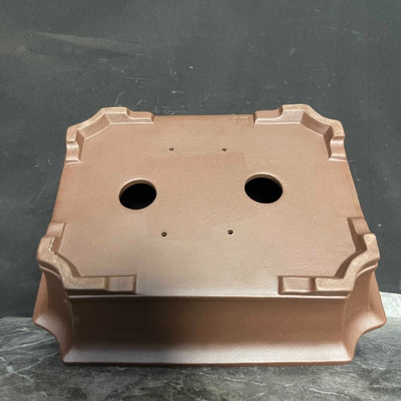 13.3 inch (34cm) Large Classic Flared Rectangular Corner-Cut Bonsai Pot Bottom View
