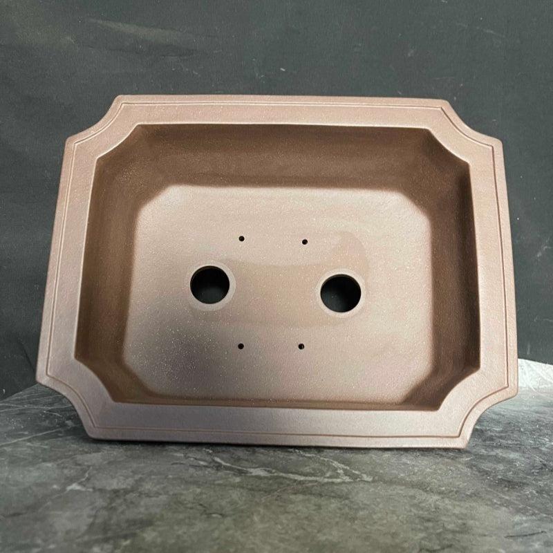 13.3 inch (34cm) Large Classic Flared Rectangular Corner-Cut Bonsai Pot Inner View