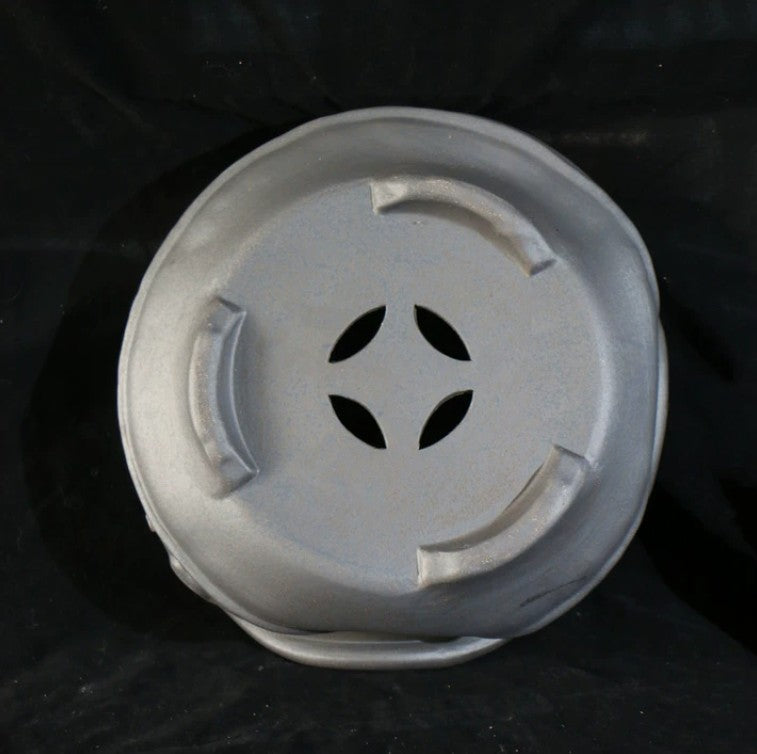 13.3 inch (34cm) Large Irregular Round Gray Unglazed Bonsai Pot with Sculptural Wavy Rim Bottom View