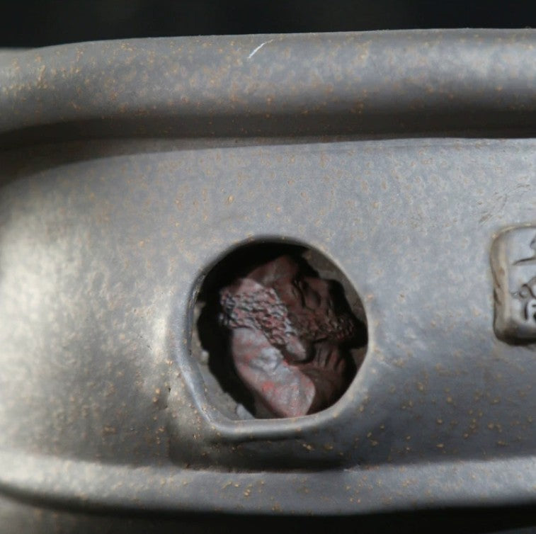 13.3 inch (34cm) Large Irregular Round Gray Unglazed Bonsai Pot with Sculptural Wavy Rim Close Shot