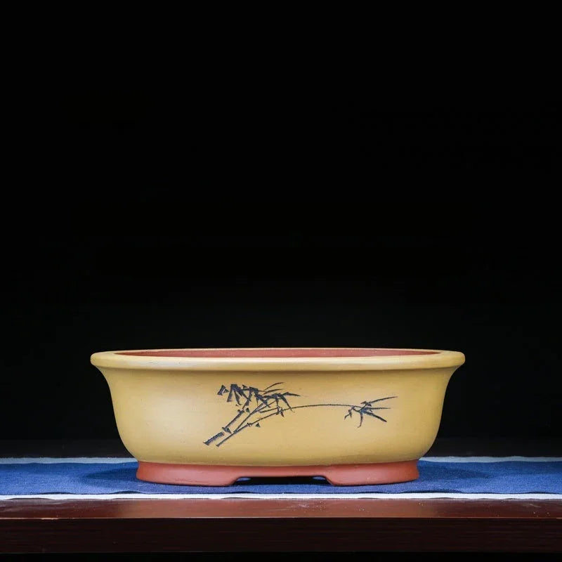 13.3 inch (34cm) Large Oval Unglazed Traditional Bonsai Pots Yellow Color