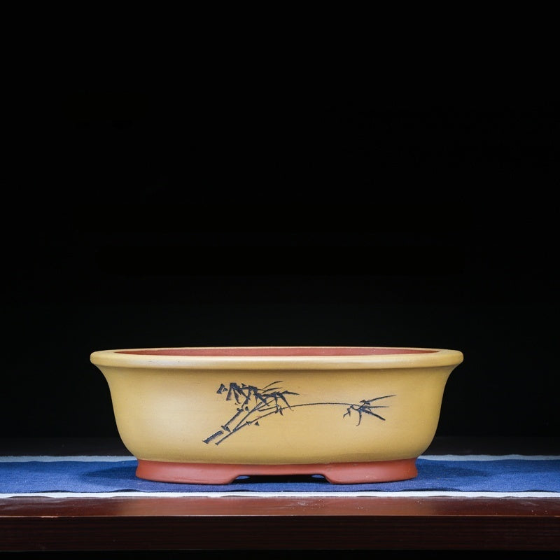 13.3 inch (34cm) Large Oval Unglazed Traditional Bonsai Pots Yellow Color