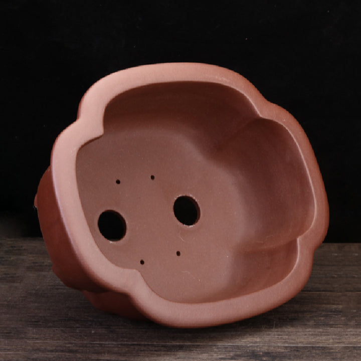 13.4 inch (34.2cm) Large Scalloped Petal-Like Unglazed Oval Bonsai Pots Inner View