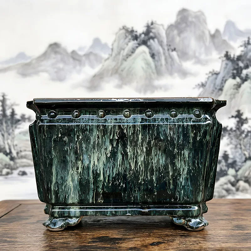 13.5" (34.5cm) Large 8" (20.5cm) Deep Square Exclusive Glazed Bonsai Pot