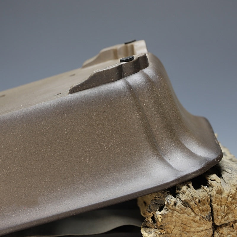 13.5 inch (34.4cm) Large Rectangular Premium Bonsai Pot w Fluted Corners Corner View Close Shot