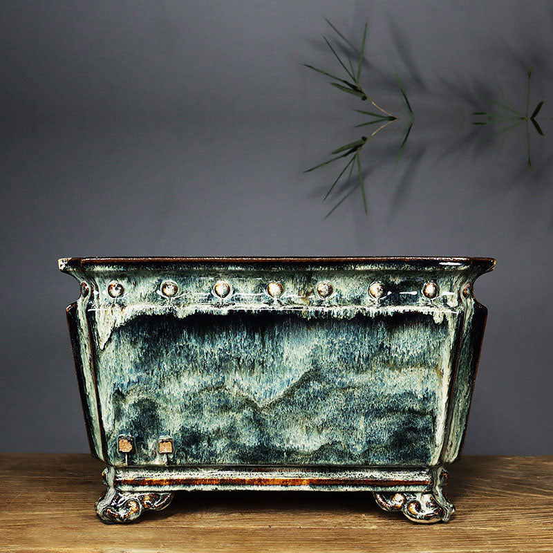 13.5 inch (34.5cm) Large 8 inch (20.5cm) Deep Square Exclusive Glazed Bonsai Pot