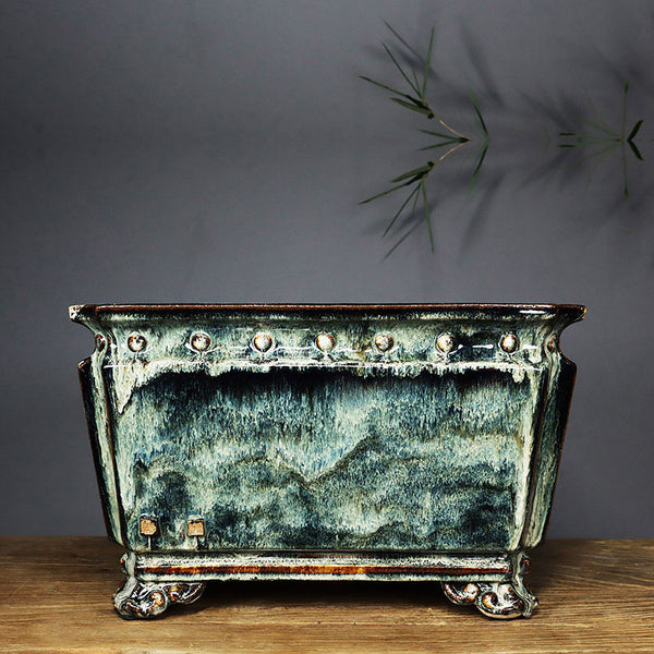 13.5 inch (34.5cm) Large 8 inch (20.5cm) Deep Square Exclusive Glazed Bonsai Pot