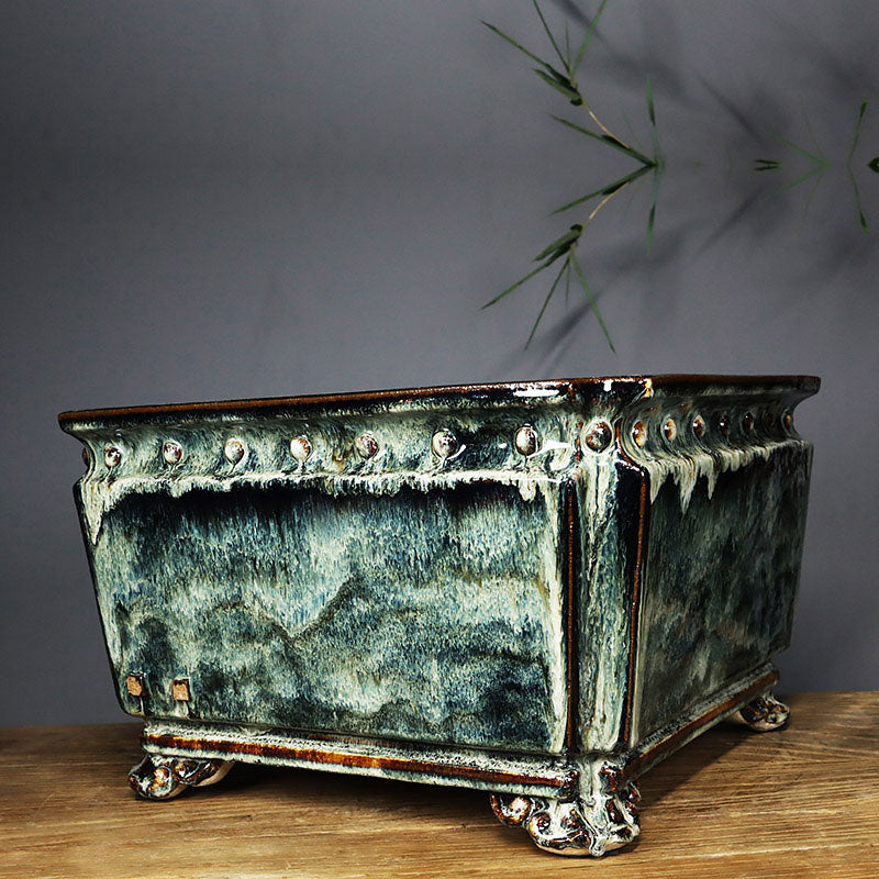 13.5 inch (34.5cm) Large 8 inch (20.5cm) Deep Square Exclusive Glazed Bonsai Pot Corner View