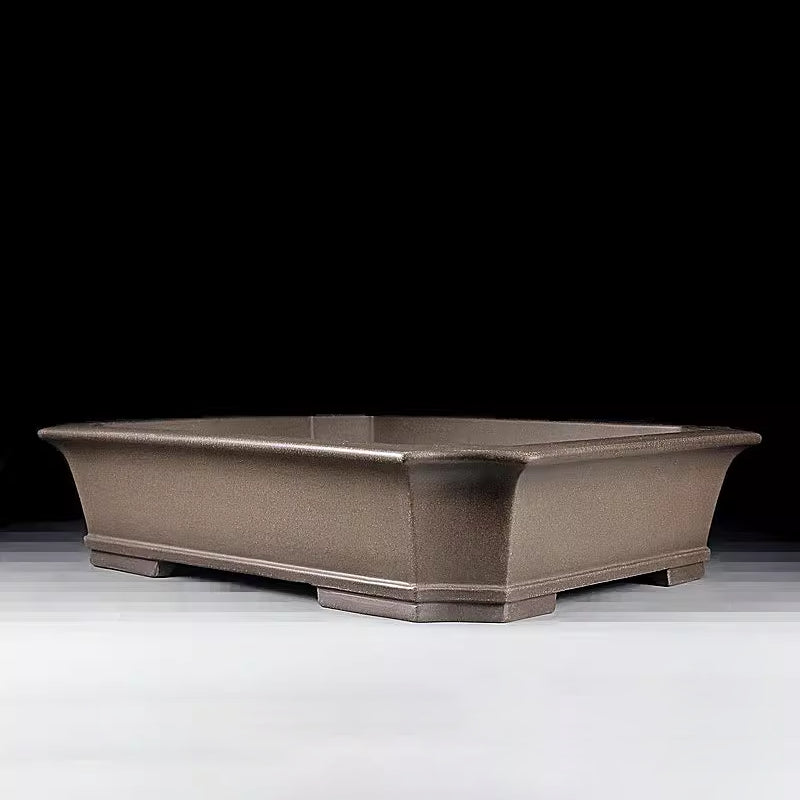 13.5 inch (34.5cm) Large Flared Rectangular Corner-Cut Classic Unglazed Bonsai Pot Corner View