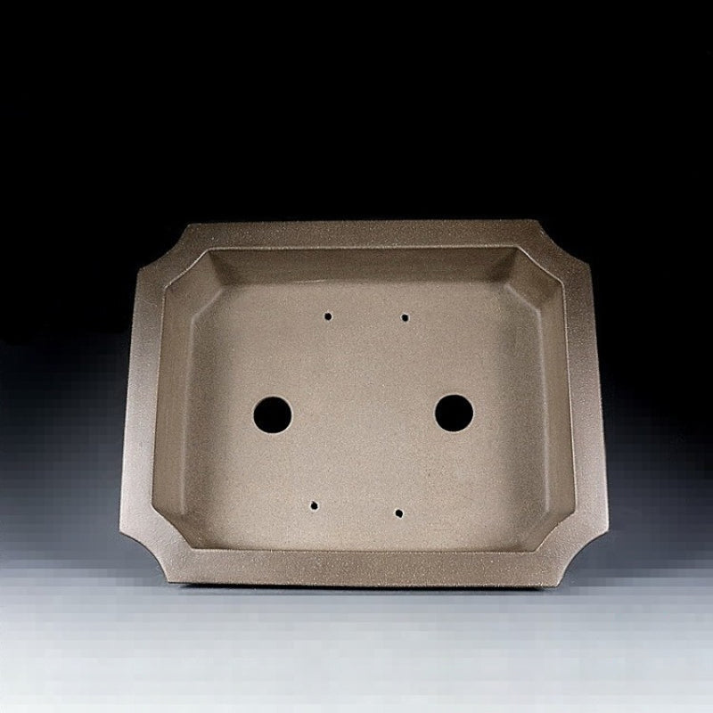 13.5 inch (34.5cm) Large Flared Rectangular Corner-Cut Classic Unglazed Bonsai Pot Inner View