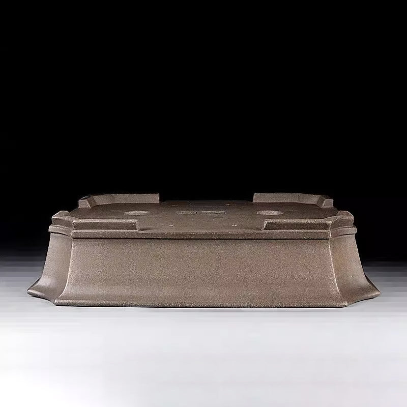 13.5 inch (34.5cm) Large Flared Rectangular Corner-Cut Classic Unglazed Bonsai Pot Upside Down View