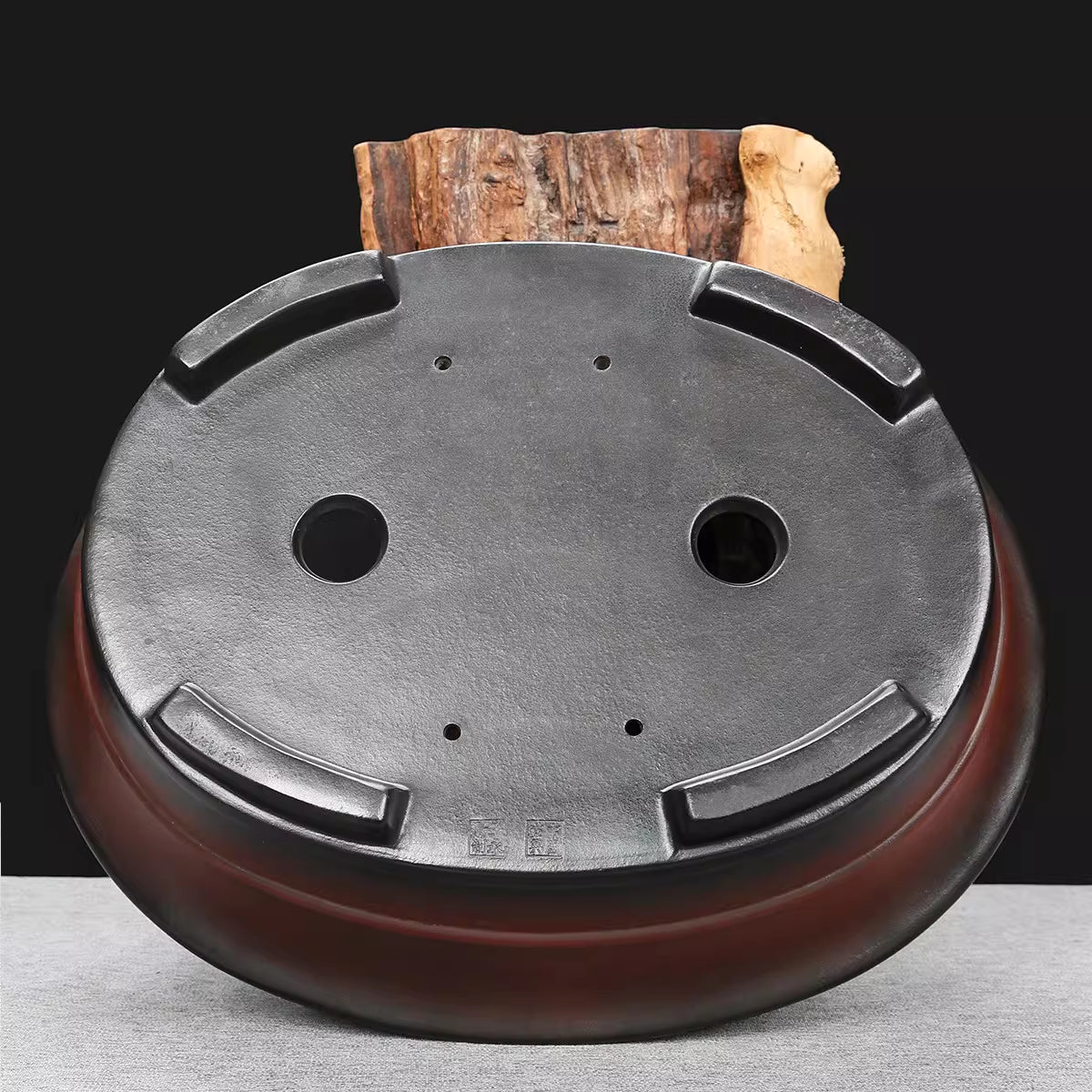 13.5 inch (34.5cm) Large Oval Redish Brown-Black Dual Tone Antique Styl Bonsai Pot Bottom View