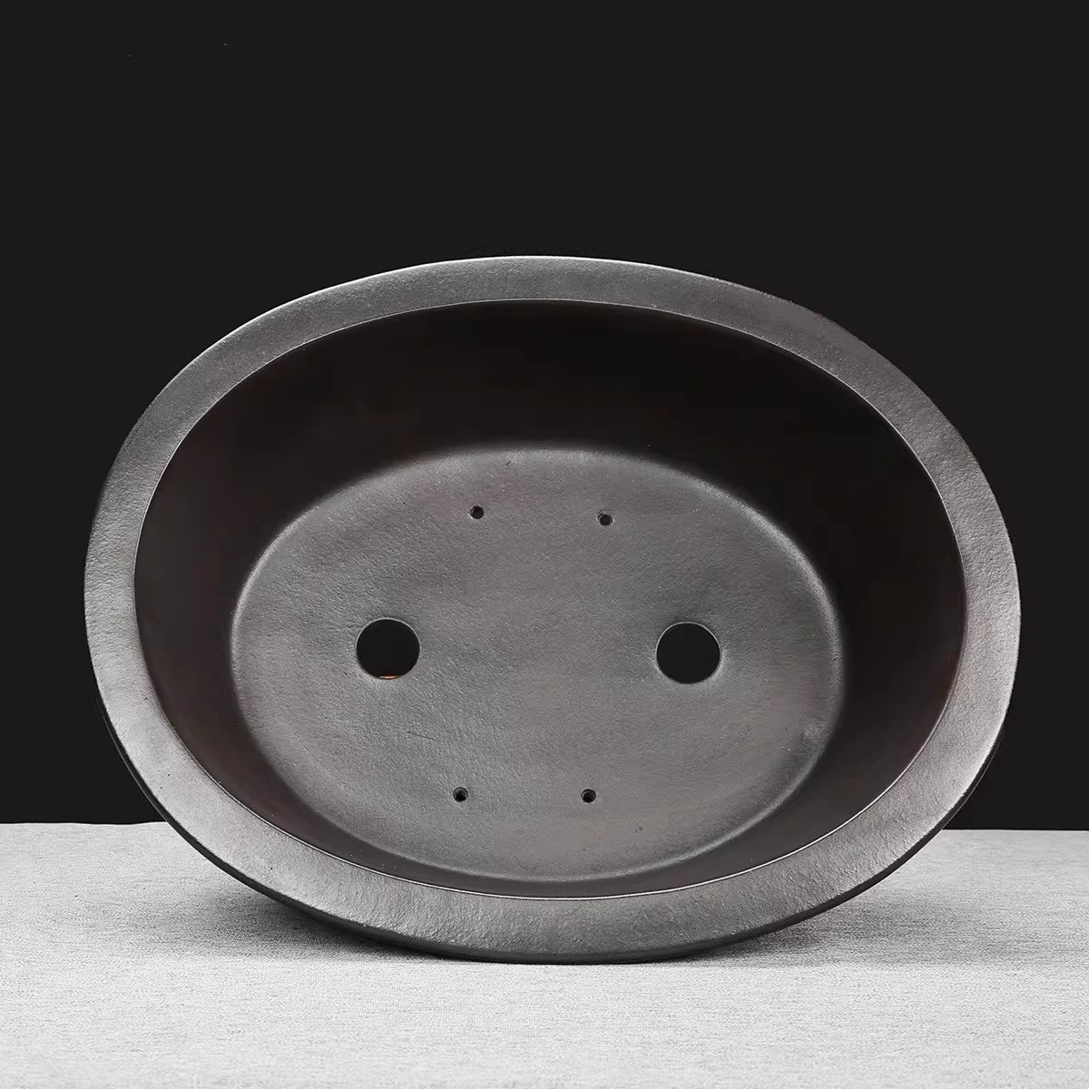 13.5 inch (34.5cm) Large Oval Redish Brown-Black Dual Tone Antique Styl Bonsai Pot Inner View