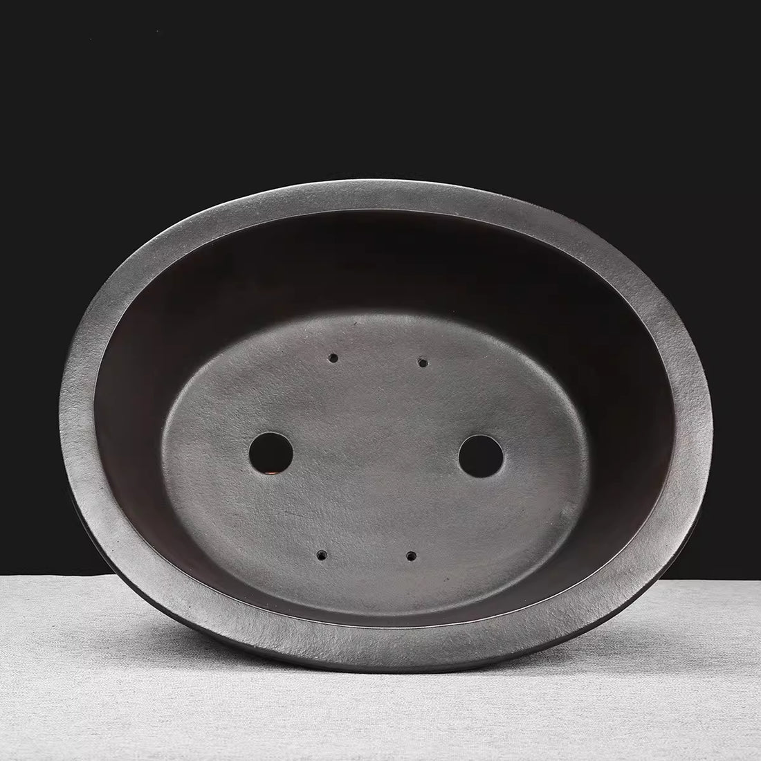 13.5 inch (34.5cm) Large Oval Redish Brown-Black Dual Tone Antique Styl Bonsai Pot Inner View