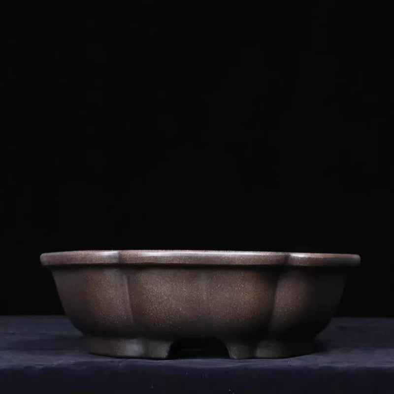 13.6 inch (34.7cm) Large Scalloped Lotus-Shaped Unglazed Bonsai Pot