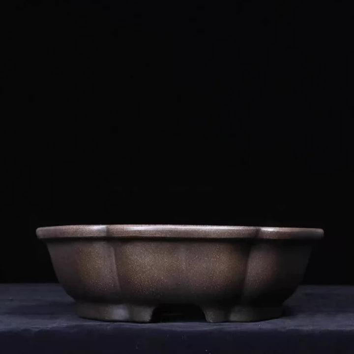 13.6 inch (34.7cm) Large Scalloped Lotus-Shaped Unglazed Bonsai Pot