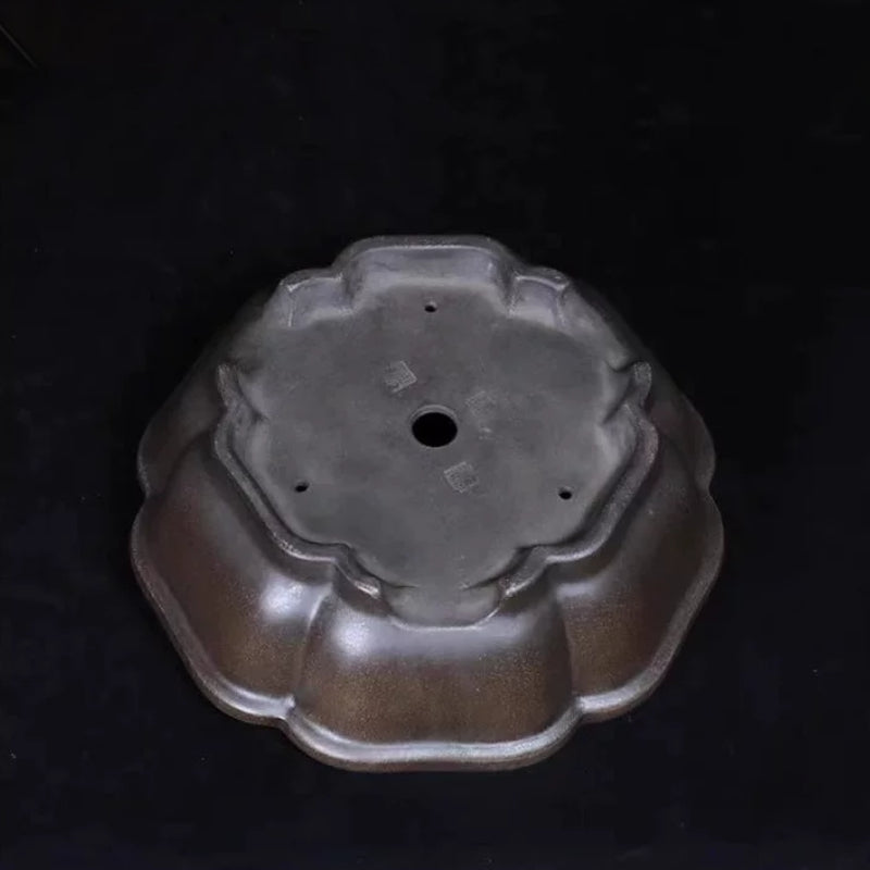 13.6 inch (34.7cm) Large Scalloped Lotus-Shaped Unglazed Bonsai Pot Bottom View