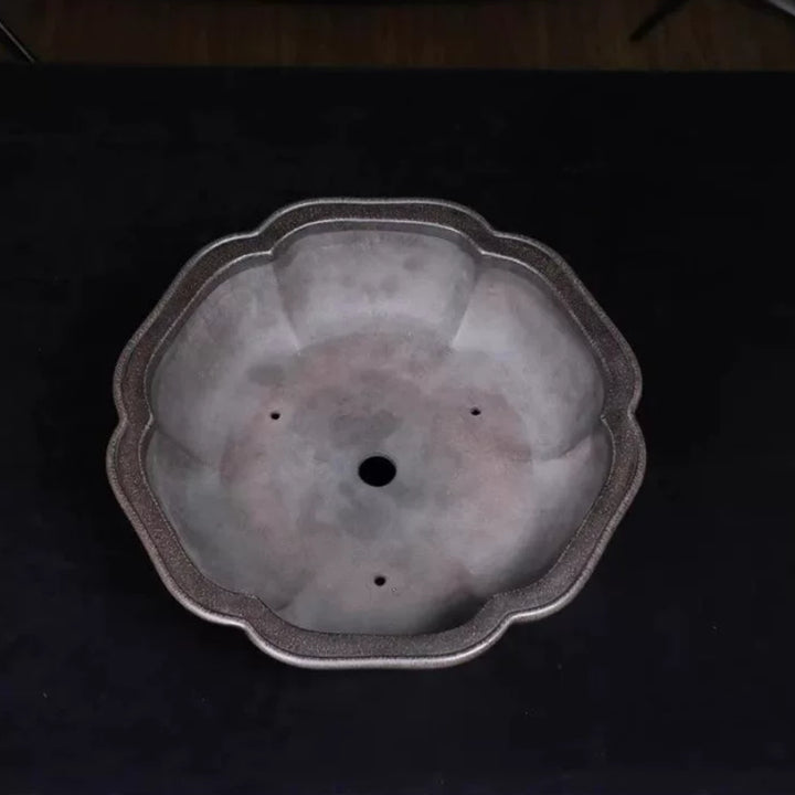 13.6 inch (34.7cm) Large Scalloped Lotus-Shaped Unglazed Bonsai Pot Inner View