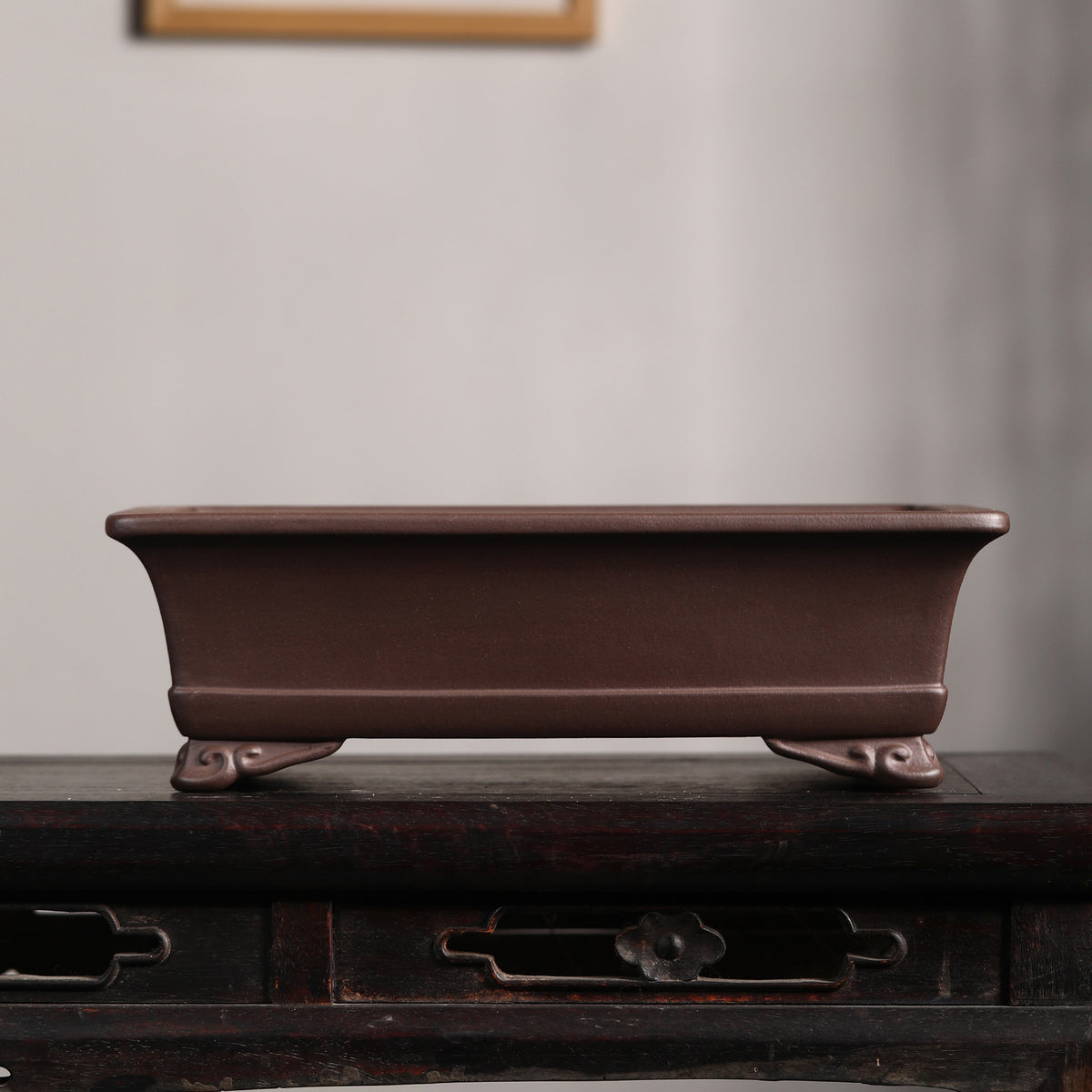 13.7" (35cm) Large Traditional Rectangle Bonsai Pots w Raised Feet Brown Color