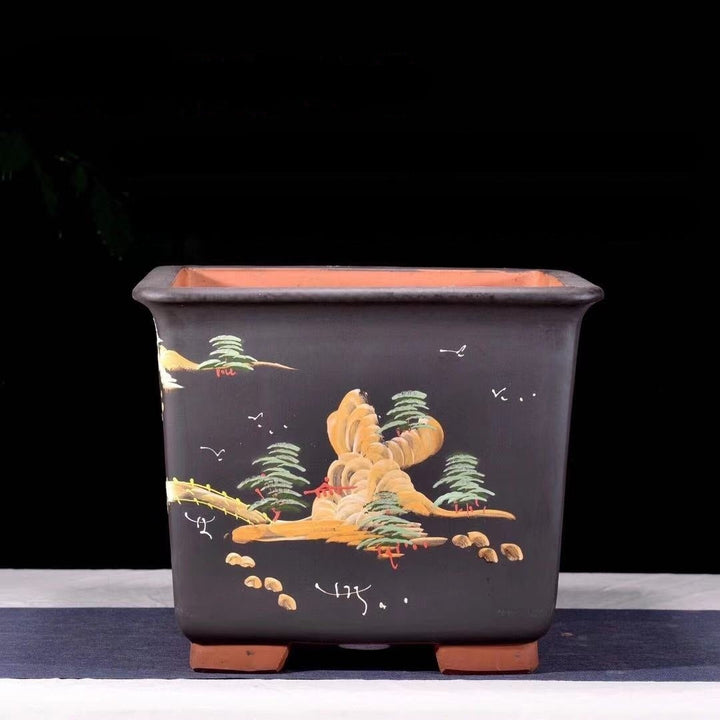 13.7" Large 11.8" Deep Square Artistic Cascade Bonsai Pots Black Color