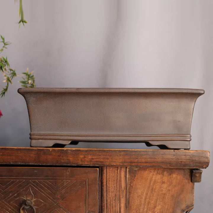 13.7 inch (35cm) Large Classic Rectangular Unglazed Raised Feet Premium Bonsai Pot