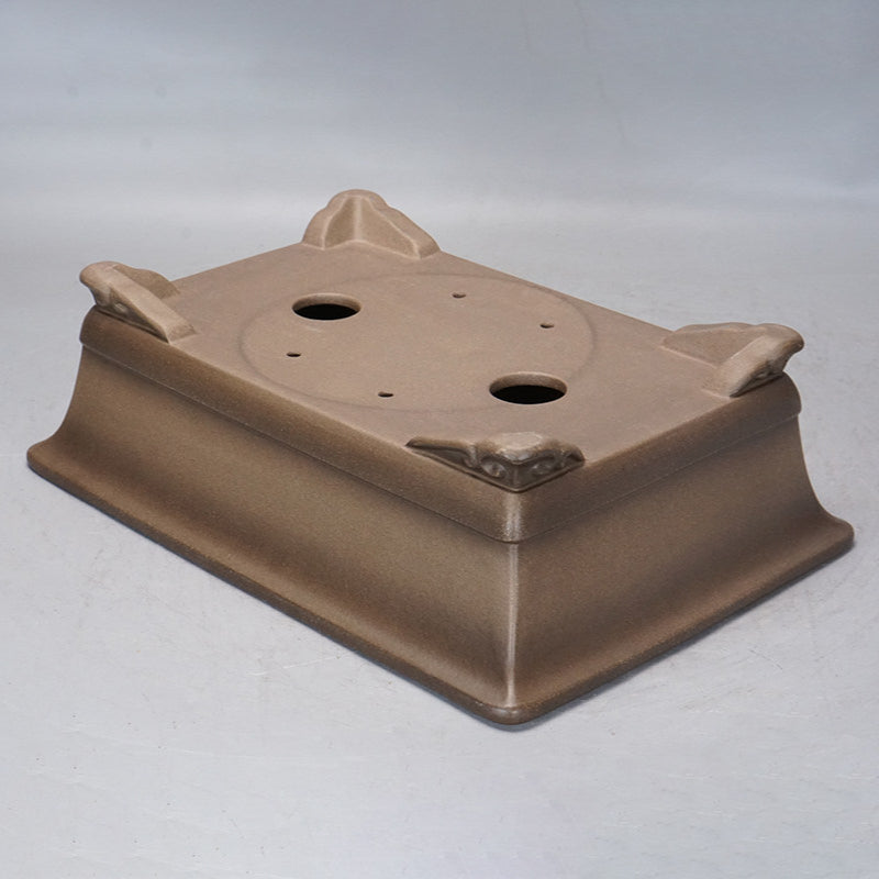 13.7 inch (35cm) Large Traditional Flared Rectangular Dual Tone Gradient Unglazed Bonsai Pot Bottom View