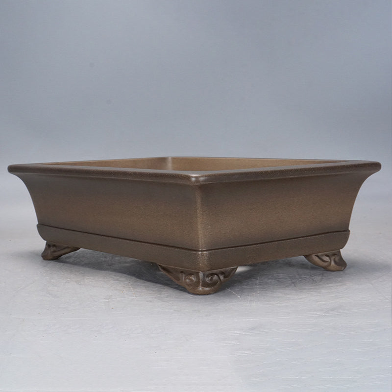 13.7 inch (35cm) Large Traditional Flared Rectangular Dual Tone Gradient Unglazed Bonsai Pot Corner View