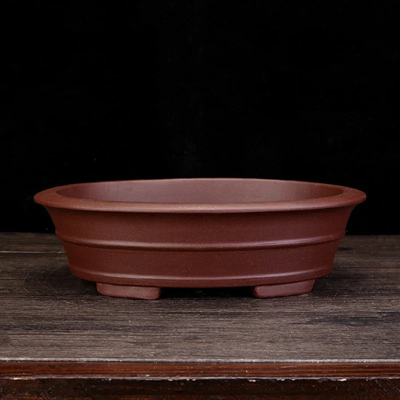 13.7 inch (35cm) Large Traditional Unglazed Oval Bonsai Pot w Raised Lines
