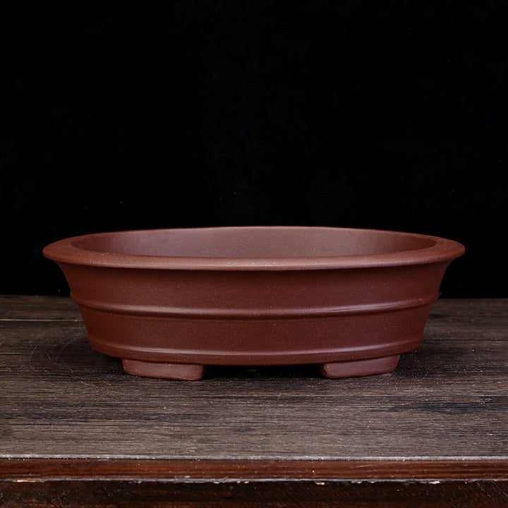 13.7 inch (35cm) Large Traditional Unglazed Oval Bonsai Pot w Raised Lines