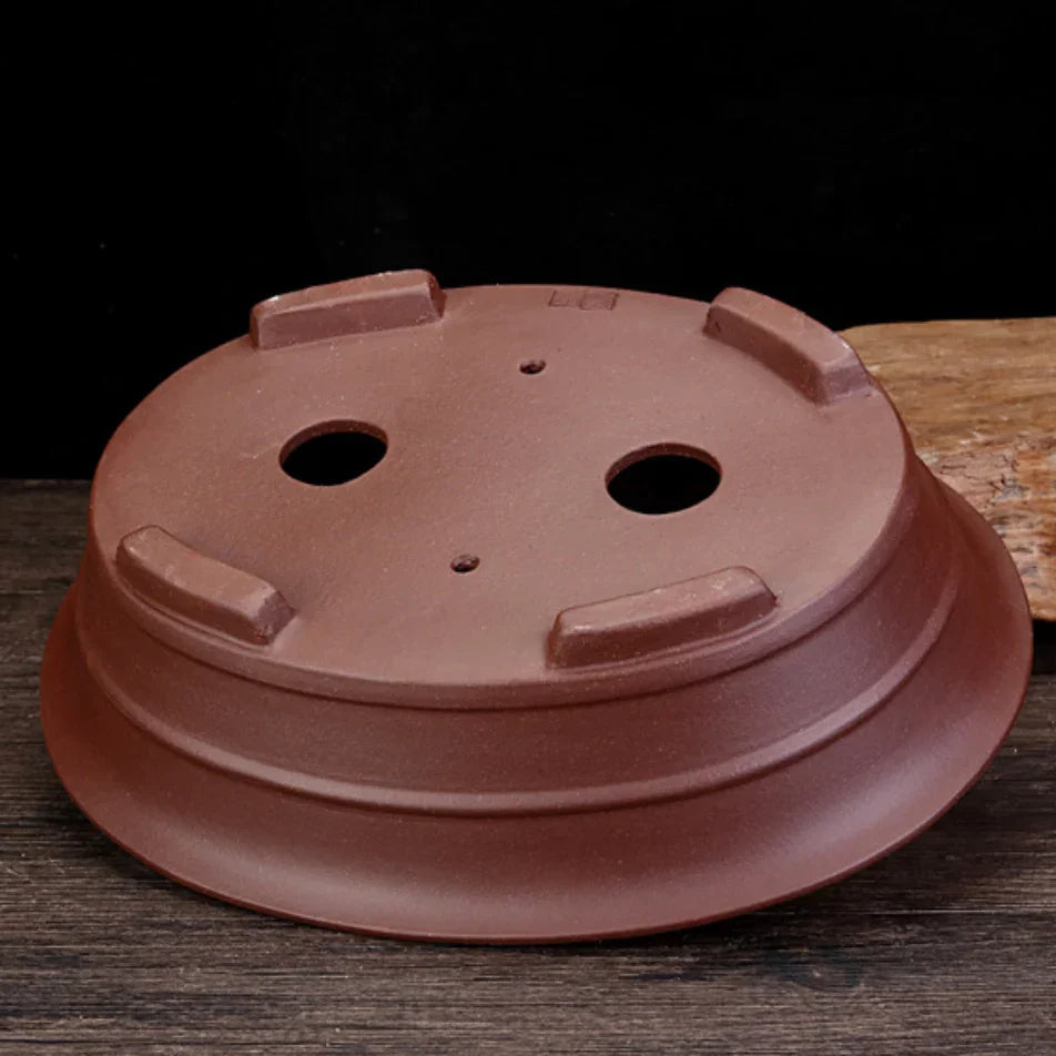 13.7 inch (35cm) Large Traditional Unglazed Oval Bonsai Pot w Raised Lines Bottom View