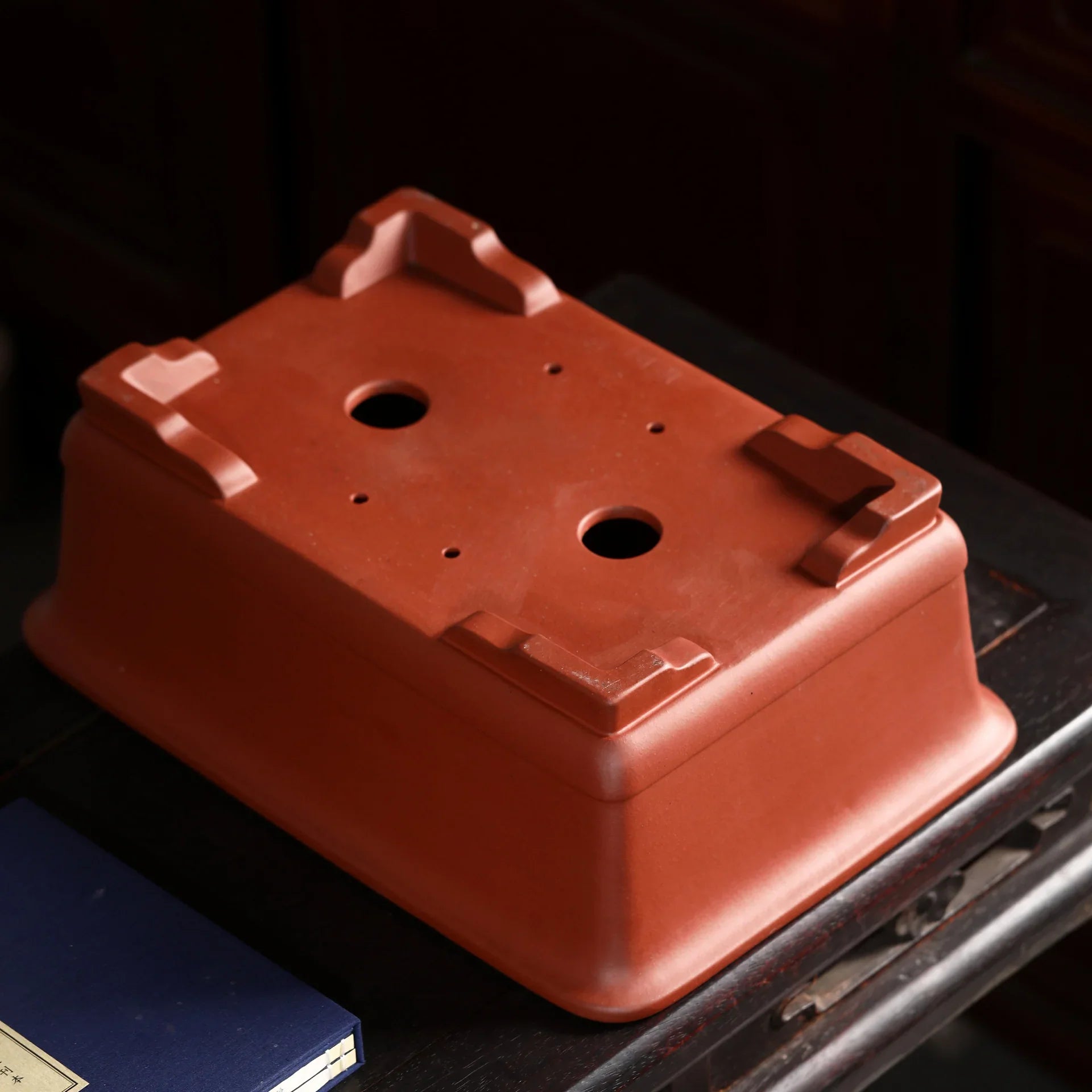 13.9" (35.5cm) Large Rectangular Handcrafted Yixing Clay Bonsai Pots Bottom View