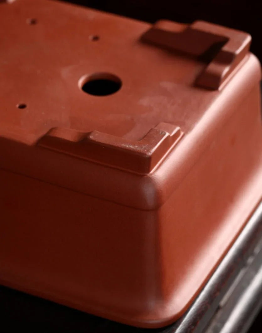 13.9" (35.5cm) Large Rectangular Handcrafted Yixing Clay Bonsai Pots Bottom View Close Shot