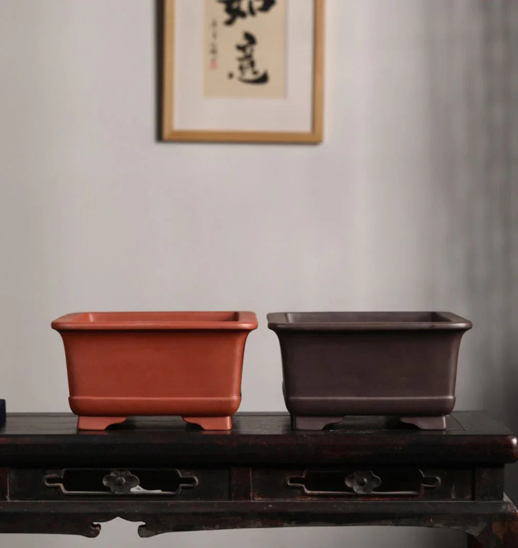 13.9" (35.5cm) Large Rectangular Handcrafted Yixing Clay Bonsai Pots Group