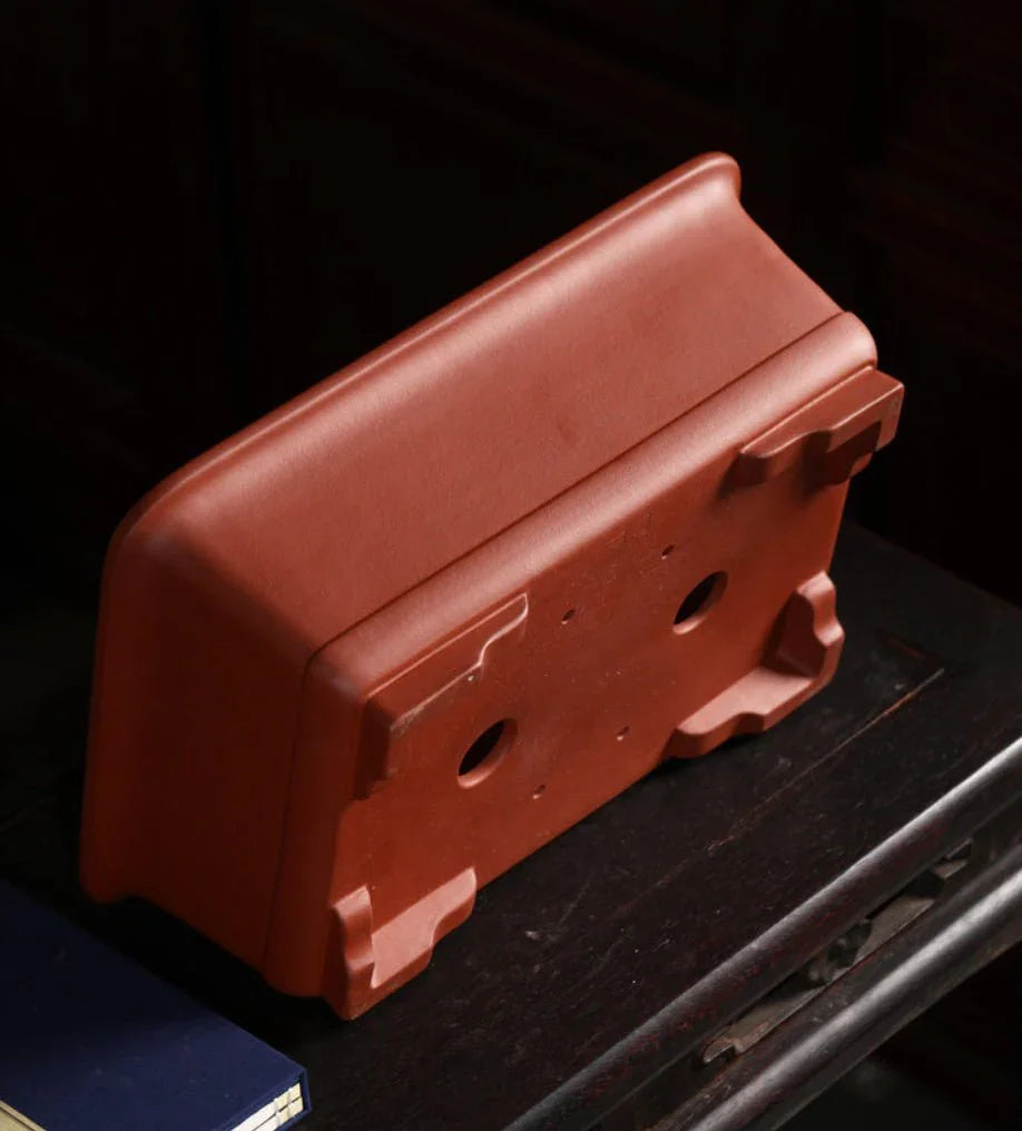 13.9" (35.5cm) Large Rectangular Handcrafted Yixing Clay Bonsai Pots Side View