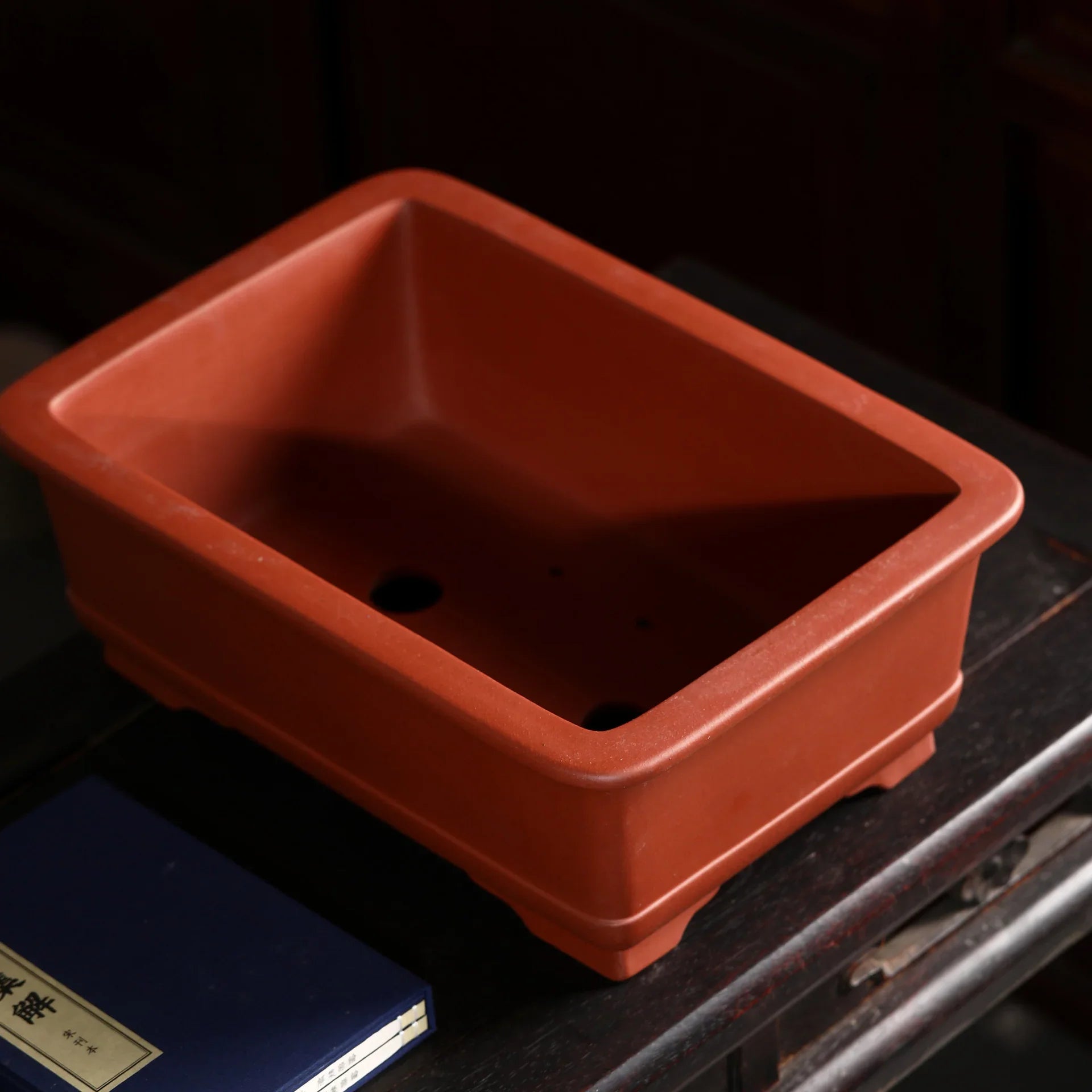 13.9" (35.5cm) Large Rectangular Handcrafted Yixing Clay Bonsai Pots Top View