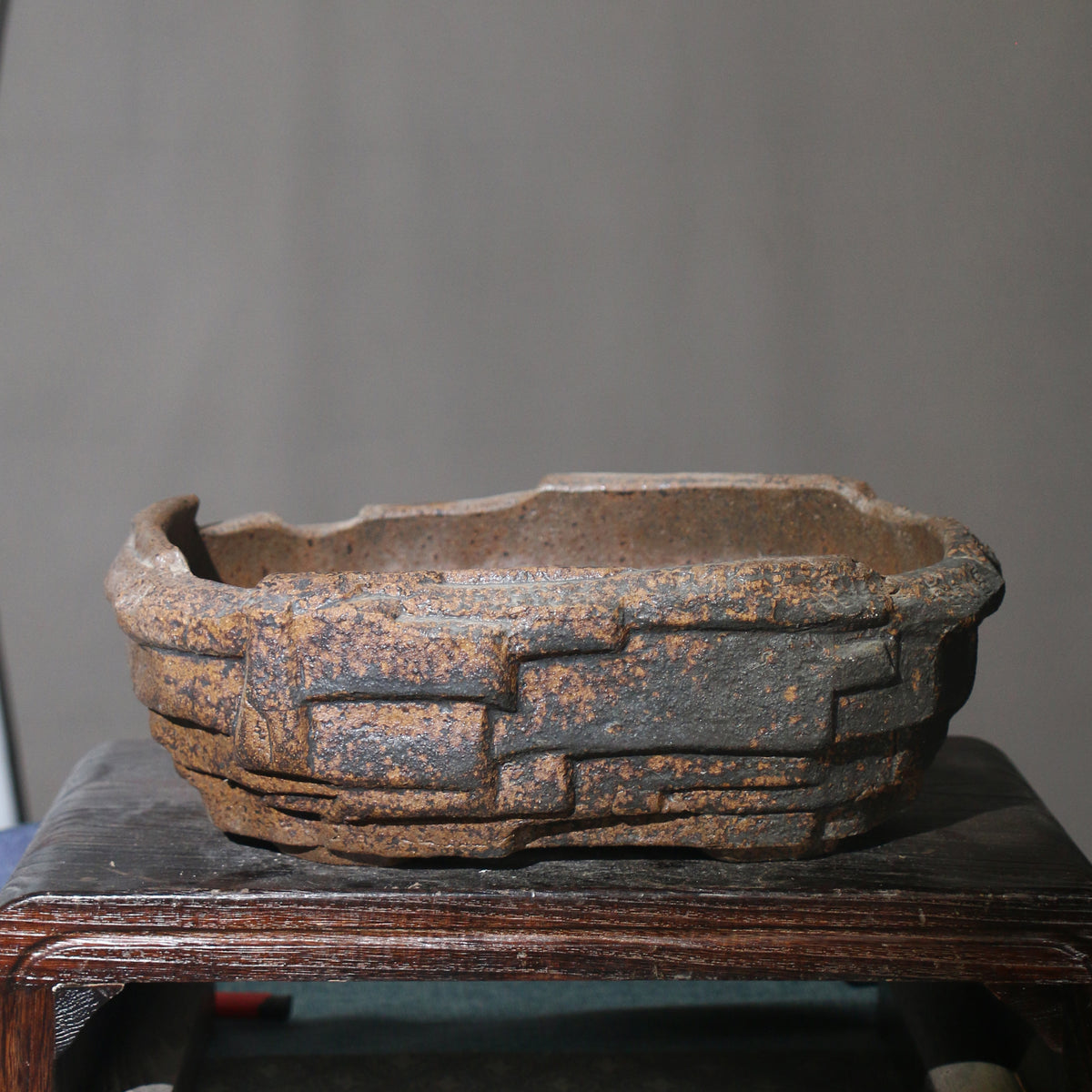13.9" (35.5cm) Large Rustic Stone-Like Abstract Handmade Bonsai Pot